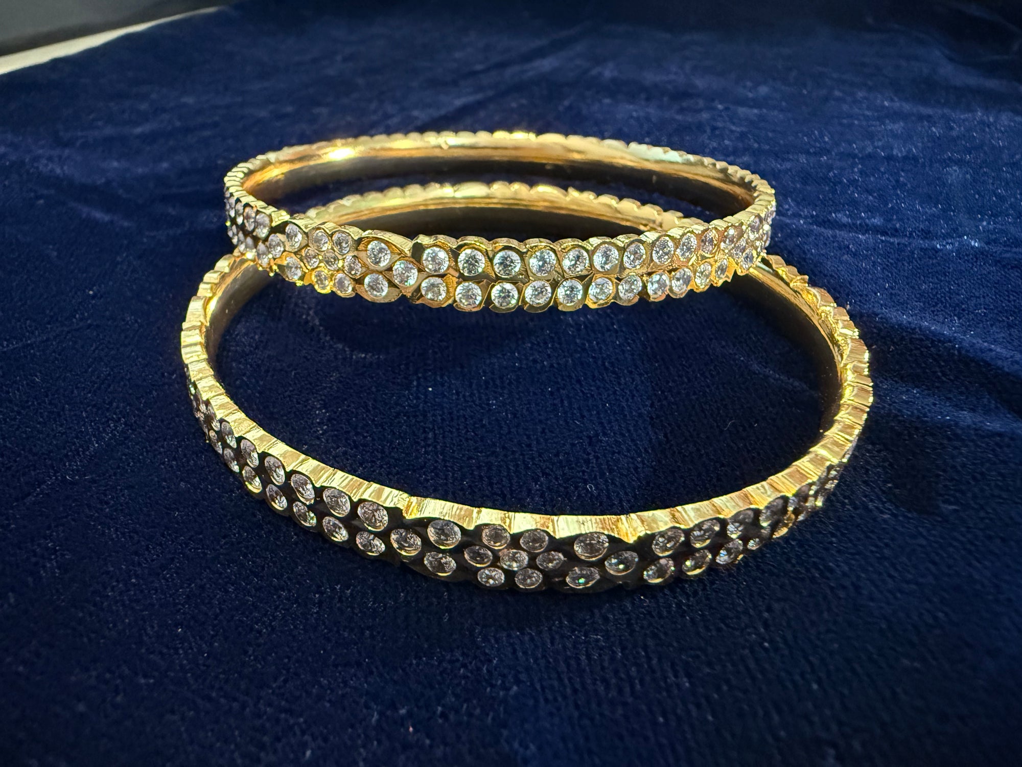 Gold Replica Double Line White Bangles