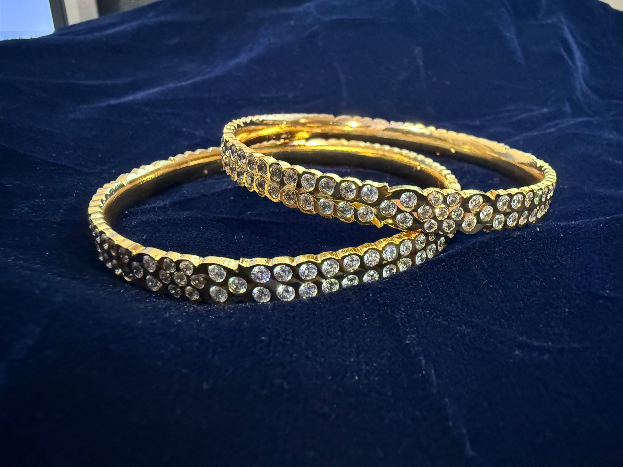Gold Replica Double Line White Bangles