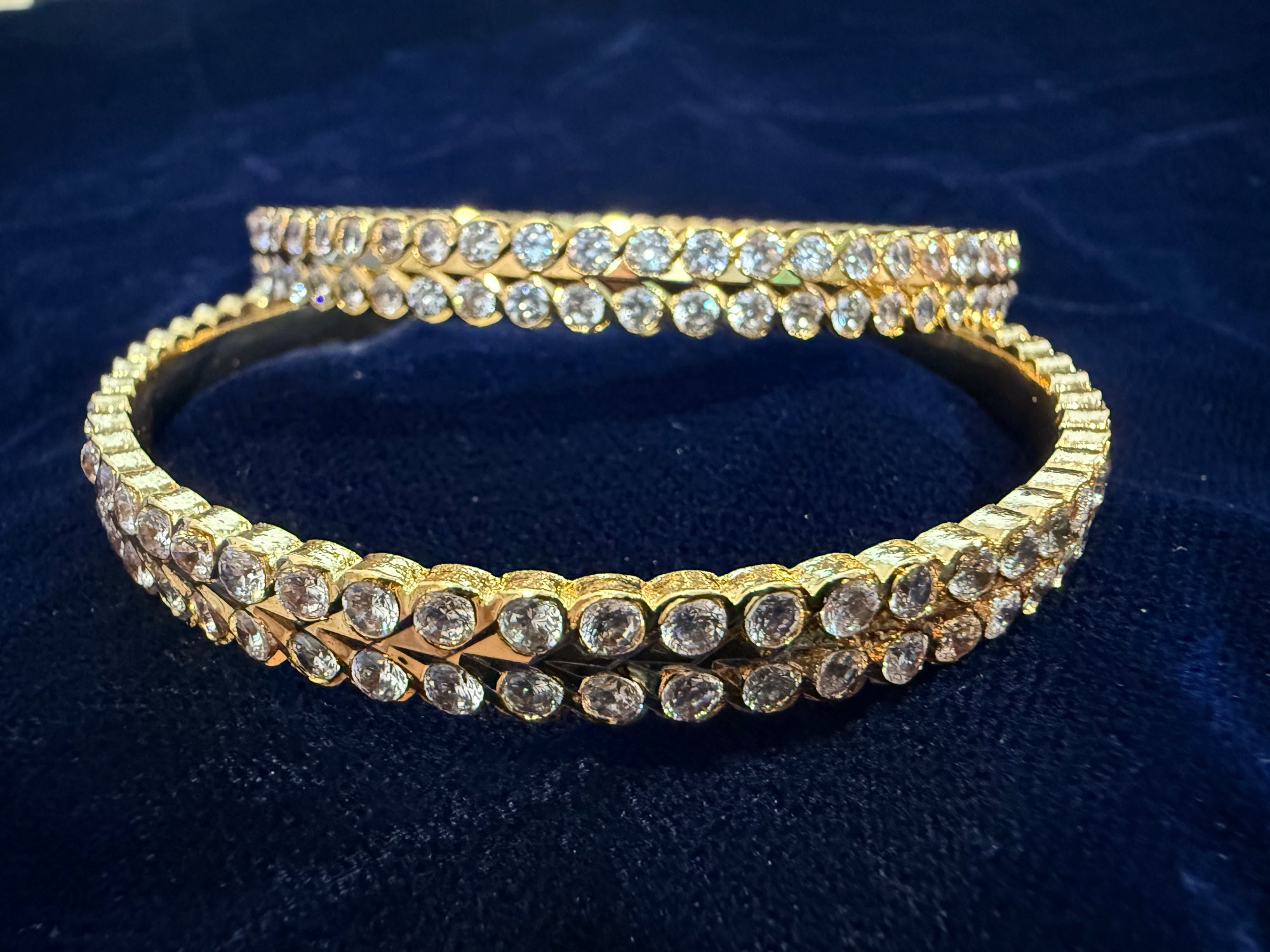 Gold Replica Two-Line White Stone Bangle