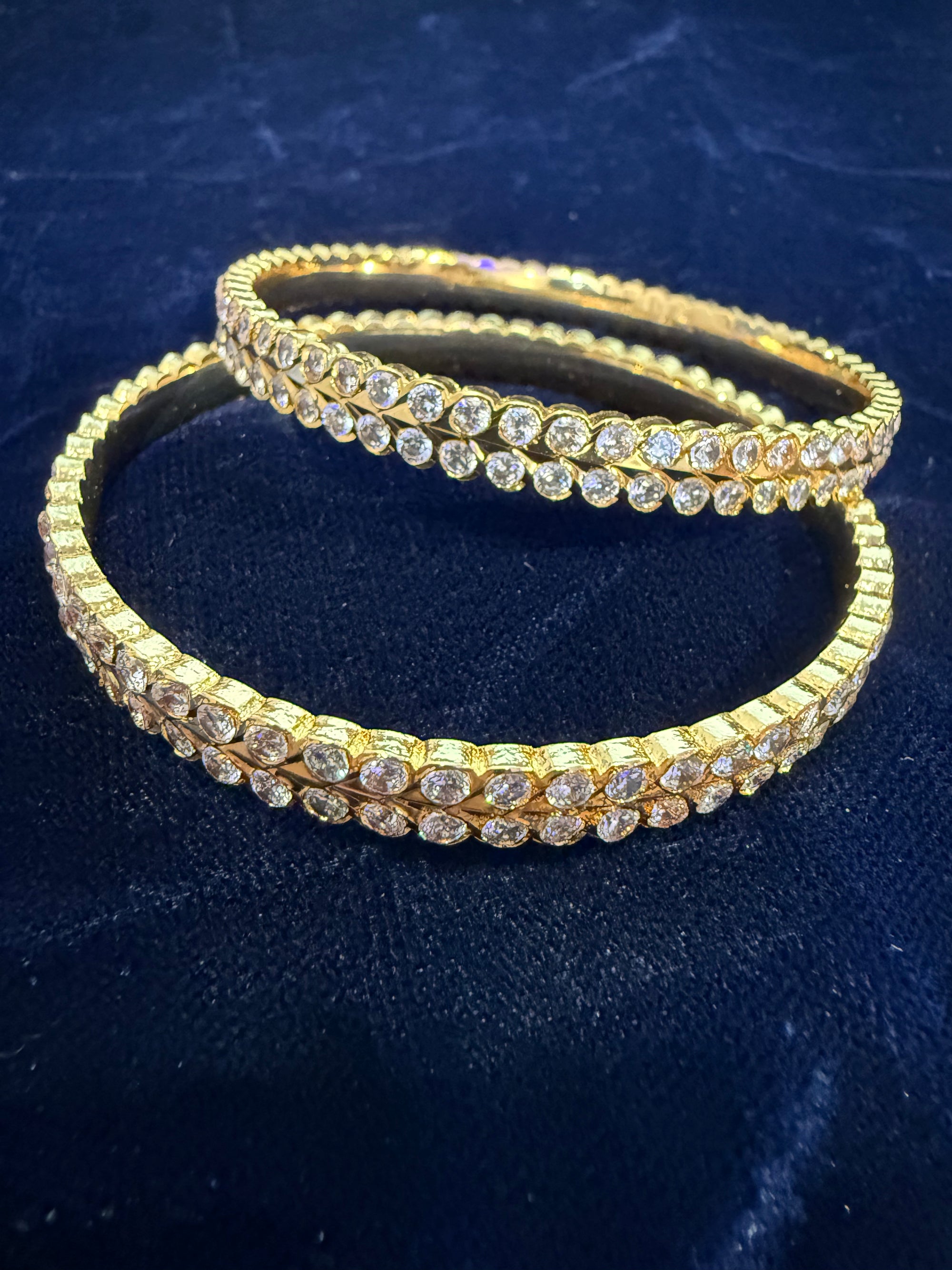 Gold Replica Two-Line White Stone Bangle