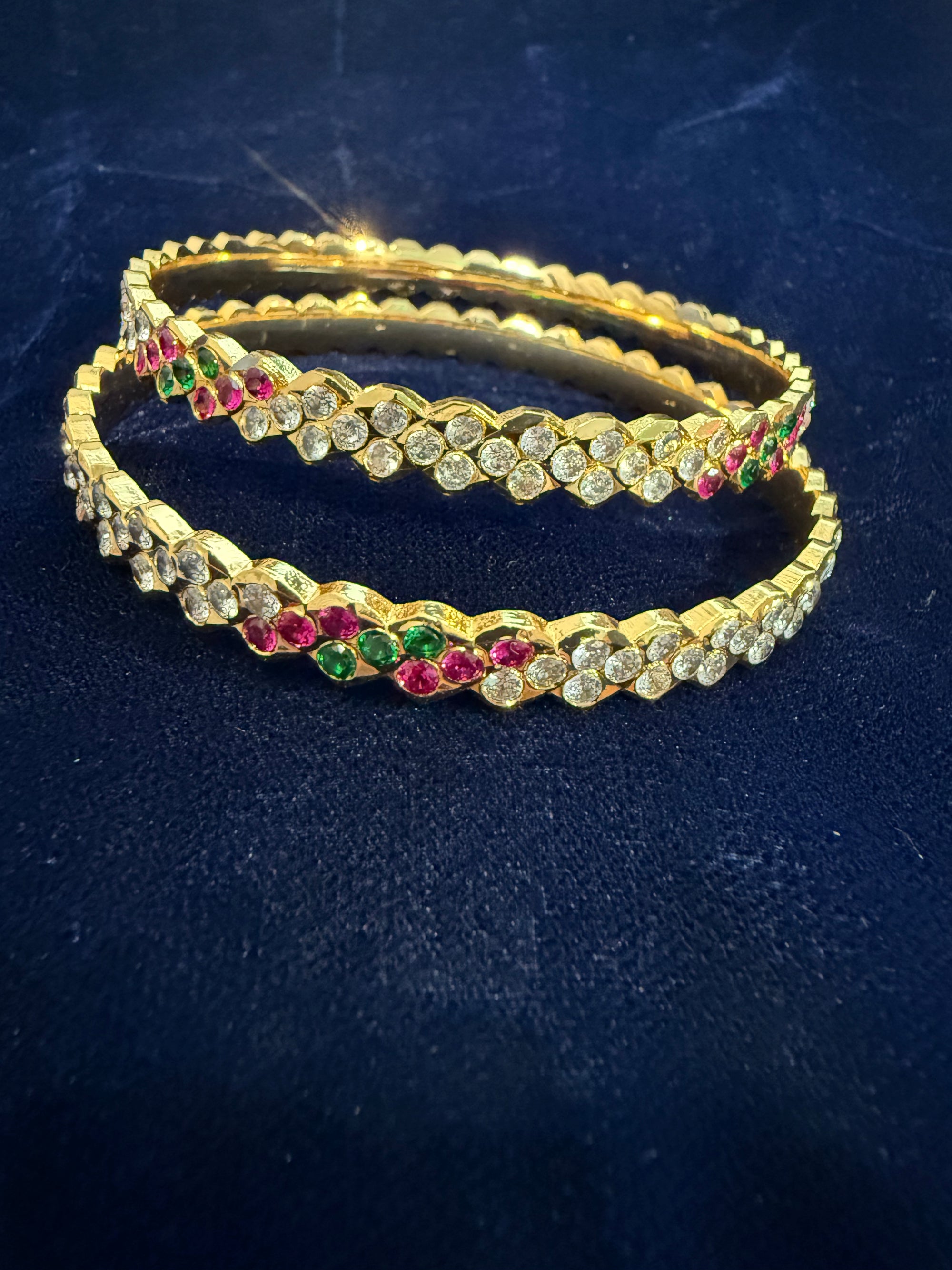 Gold Replica Double Line Multicolor Bangles
