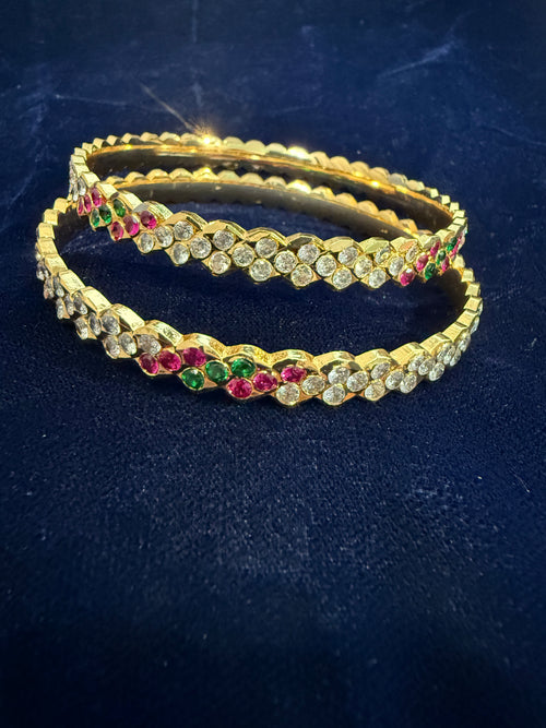 Gold Replica Double Line Multicolor Bangles